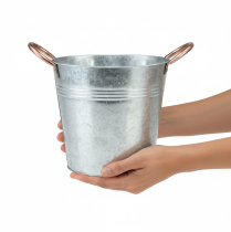 daiktų Gėlių vazono kibirėlis su rankenomis, metalinė dekoracija, Ø19cm, aukštis17cm