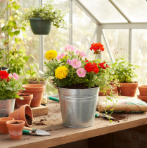 daiktų Metalinis gėlių vazonas su rankenomis, dekoratyvinis kibiras, Ø16cm, aukštis15cm