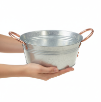 daiktų Apvalus gėlių dubuo su rankenomis, metalinis dubuo, Ø21cm, aukštis9.5cm