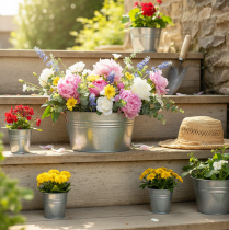 daiktų Apvalus gėlių dubuo su rankenomis, metalinis dubuo Ø17,5 cm, aukštis 9 cm