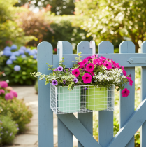 daiktų Pakabinamas metalinis gėlių vazonas, žalias, balkono dekoracija, ilgis 22 cm, aukštis 23,5 cm