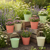 daiktų Kibiras su rankena, vazonas, pastelinio metalo, Ø10cm, aukštis 8cm, 10 vnt.