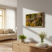 daiktų Samanų paveikslas, tikros konservuotos samanos ir šakelės, natūralios, 60 × 40 cm