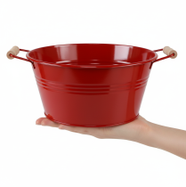 daiktų Dekoratyvinis dubuo su rankenėlėmis, metalinis gėlių vazonas, raudonas, Ø29cm, aukštis14.5cm