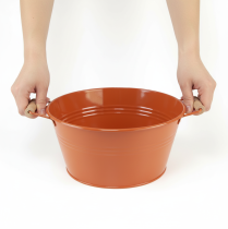 daiktų Dekoratyvinis dubuo su rankenėlėmis, metalinis, oranžinės-rudos spalvos, Ø29 cm, aukštis14,5 cm
