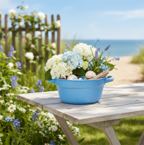 daiktų Dekoratyvinis dubuo/vazonas, mėlyno metalo, shabby chic stiliaus, Ø17 cm, aukštis 8,5 cm