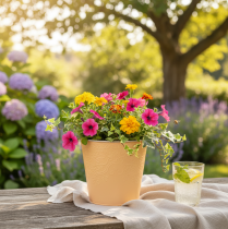 daiktų Metalinis vazonas, pastelinės oranžinės spalvos, Ø13,5 cm, aukštis 12,5 cm