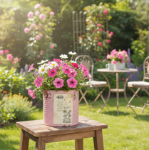daiktų Dekoratyvinė skarda, sendinta rožė, metalinė skarda sodinimui, Ø11cm, aukštis 10.5cm