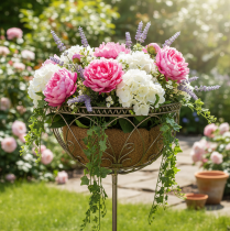 daiktų Metalinis sodo krepšelis, vintažinio stiliaus dekoratyvinis elementas, skirtas stilingam naudojimui lauke, 95 cm