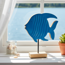 daiktų Medinė žuvies figūrėlė, jūrinė dekoracija, rankų darbo stalo dekoracija svetainei, 22 cm