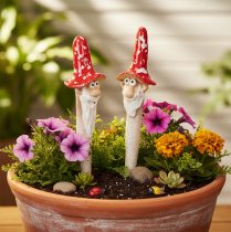 daiktų Priklijuojama nykštuko figūrėlė su ilga barzda ir grybo formos kepure, dekoracija, 17 cm, 2 dalys
