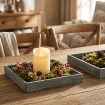 daiktų Padėklas medinis kvadratinis pilkas, baltas stalo dekoras „shabby chic“ 24,5 × 24,5 cm, 2 vnt.