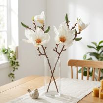 daiktų Magnolijos baltųjų dirbtinių gėlių pumpurų dekoravimo šakelė H40cm 2vnt