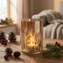 daiktų Lantern Glass Deco Trees Brown Tealight stiklas Ø9,5cm H13,5cm