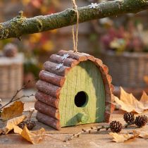 daiktų Pakabinamas dekoratyvus paukščių namelis su apvaliu stogu medinis žalias rudas 16,5×10×17 cm