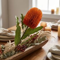 daiktų Dirbtinė gėlė Banksia Oranžinė rudens puošmena Laidotuvių gėlės 64cm