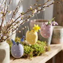 daiktų Velykinis margutis pakabinimui violetinis, rožinis, geltonas kiaušinis plastikinis H6,5cm 6vnt