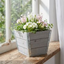 daiktų Gėlių dėžutė medinė vazonė shabby chic pilka 19x19x15,5cm