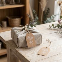 daiktų Dovanų etiketės popierinės rudos gėlės 8×5cm 24 vnt