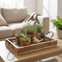 daiktų Medinis padėklas su rankenomis dekoratyvinis padėklas natūralios juodos spalvos 40×27,5×5cm
