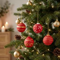 daiktų Raudoni kabantys papjė mašė kalėdiniai kamuoliukai, 5,5 cm, 4 vnt. rinkinys