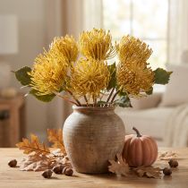daiktų Dirbtinės protea smeigtukų pagalvėlės Leucospermum geltonos 30 cm 6 vnt.