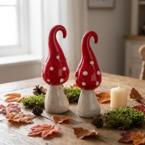 daiktų Toadstool keraminiai dekoratyviniai grybai raudoni balti Ø5cm A15,5cm 2vnt