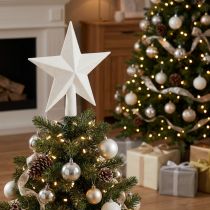 daiktų Blizganti balta medžio viršūnė 19cm - nedūžtanti ir blizganti, puikiai tinkanti elegantiškoms kalėdinėms dekoracijoms