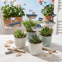 daiktų Dekoratyvinis kištukas laivas medis baltas mėlynas natūralus 8cm A37cm 24 vnt