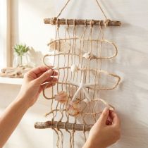 daiktų Džiuto žvejybos tinklo su kriauklėmis jūrinis sienų dekoras 25 × 55 cm