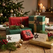 daiktų Deco medienos žvaigždės purpurinės puansetijos lipnus 4cm mišinys 36vnt