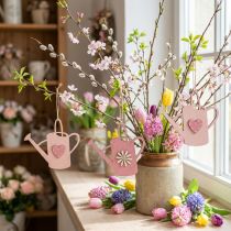 daiktų Pakabinamas dekoravimas medinis laistytuvas deco pink deco kabykla 14x12cm 6vnt