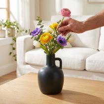 daiktų Mini keraminė vaza matinė juoda su rankena Ø9cm H14,5cm