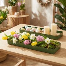 daiktų Dekoratyvinis padėklas, metalinis ir medinis, žalias, 35,5 × 11 × 3 cm, 2 vnt.