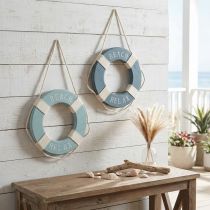 daiktų Gelbėjimo ratas medinė dekoracija kabančiai Maritime Blue Ø13cm 2vnt