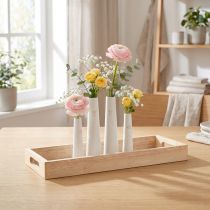 daiktų Dekoratyvinis padėklas Wood Mini Vazos Keraminės Baltas Auksas 35x14cm