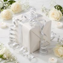 daiktų Garbanojimo juostelė dovanų juostelė balta su sidabrinėmis juostelėmis 5mm 250m