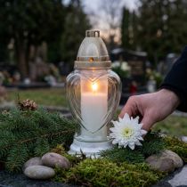 daiktų Kapo žibintas su stikliniu širdies formos graviravimu, skaidrus Ø11cm, aukštis 26cm