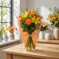 daiktų Gėlių maišelis džiuto raštas oranžinis L40cm P12-30 50 vnt