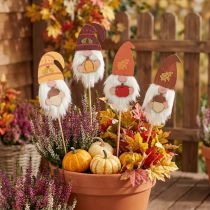 daiktų Sodo kuoliukai Gnome rudens puošmena Mediena Asorti 39cm 8 vnt