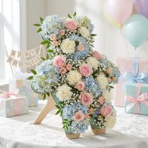 daiktų Gėlių rašto putplasčio meškiuko figūrėlė su stovu, 48,5 cm x 42 cm, aukštis 5 cm, 1 vnt.