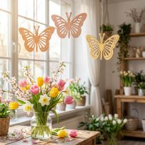 daiktų Dekoratyviniai drugeliai Dekoratyvinė kabykla oranžinė/rožinė/geltona 12cm 12 vnt
