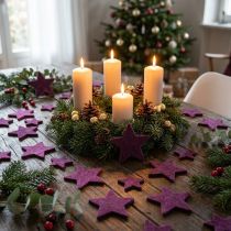 daiktų Išsklaidytos dekoracijos žvaigždės flokuotos aksominės žvaigždės violetinės uogos 4/5cm 40 vnt.