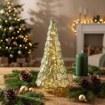 daiktų Mini Kalėdų eglutė su LED apšvietimu, žalia, auksinė, 28 cm