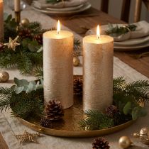 daiktų Stulpelio formos žvakės, 2 vnt. rinkinys, vienspalvės šviesiai auksinės, 85 × 200 mm - Ilgai degančios, elegantiška stalo puošmena