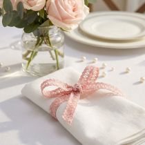 daiktų Dekoratyvinė juostelė senovinė rožinė, nėrinių juostelė, floristų reikmenys, vestuvės B15mm L15m