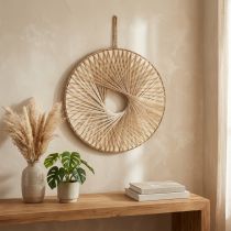 daiktų Bohemiškas sienų dekoras medinis žiedas iš natūralių kanapių Ø40cm