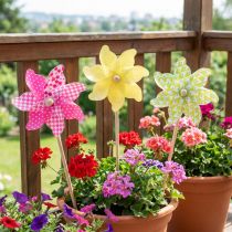 daiktų Pinwheel Pink Geltona Žalia Vėjo malūno apdaila Balkono apdaila Ø15cm 3vnt