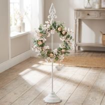 daiktų Vainiko laikiklis Shabby Chic baltas vainiko stovas metalinis 4 kabliukai H76cm