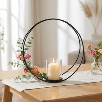 daiktų Dekoratyvinis žiedinis žibintas metalinis žvakių laikiklis juodas Ø35cm